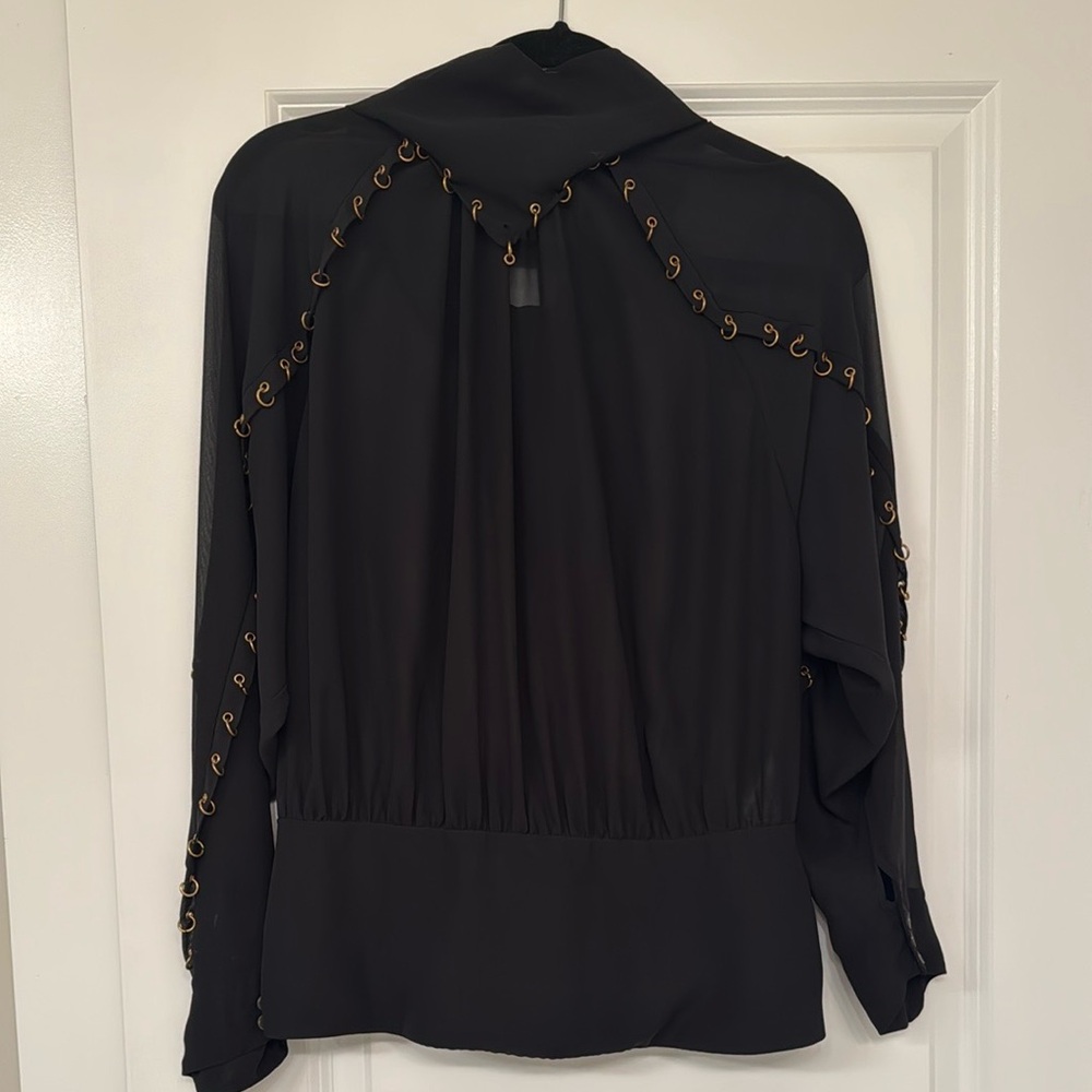 Topshop Elegant Black Blouse with Gold Eyelets
